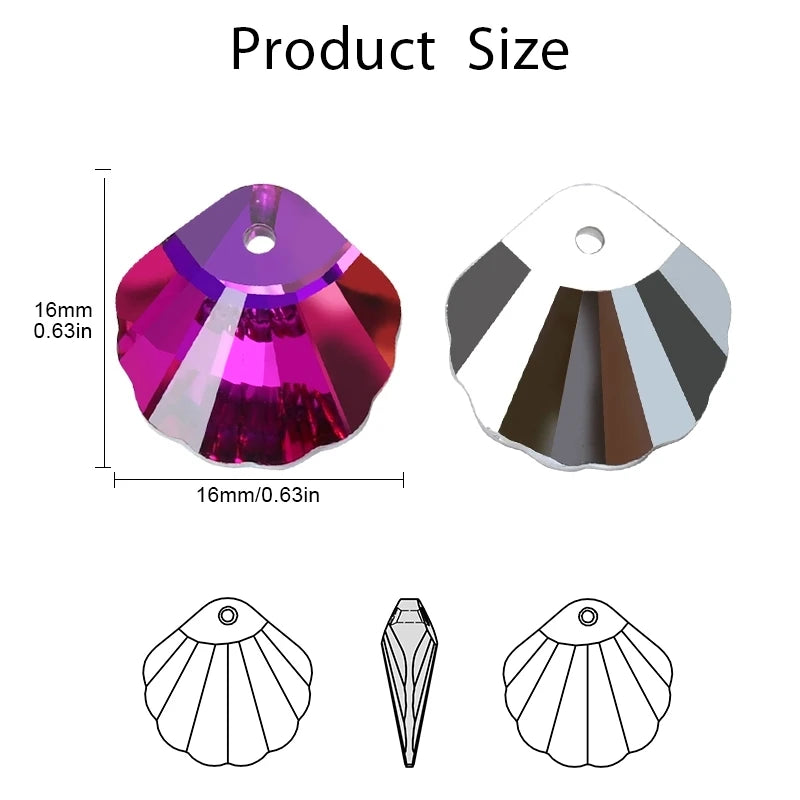 Shell Crystal Charms, Necklaces,  Pendants for Jewelry Making  16mm  12Pcs
