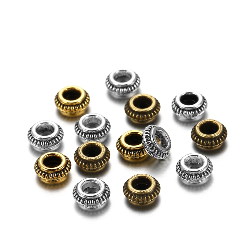 Antique Gold/Silver Zinc Alloy Circular Flat Beads 7mm For Jewelry Making  Bracelet 50 Pieces