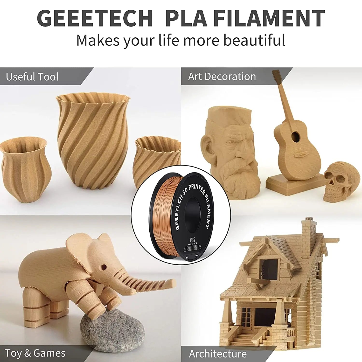 Geeetech 3d printer Filament PLA PETG Plastic 1kg 1.75mm,Tangle-Free,  wire materials, black, white, vacuum packaging