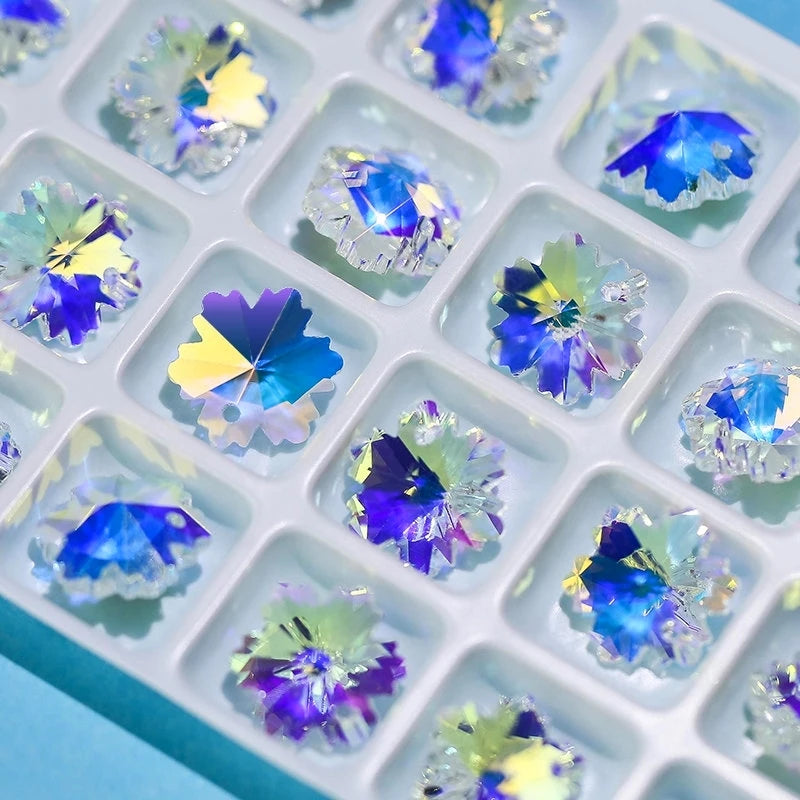Quality Top Drilled Crystal AB Pendant Style Snowflake For Jewelry Making Necklaces Earrings 28 Pieces 14mm