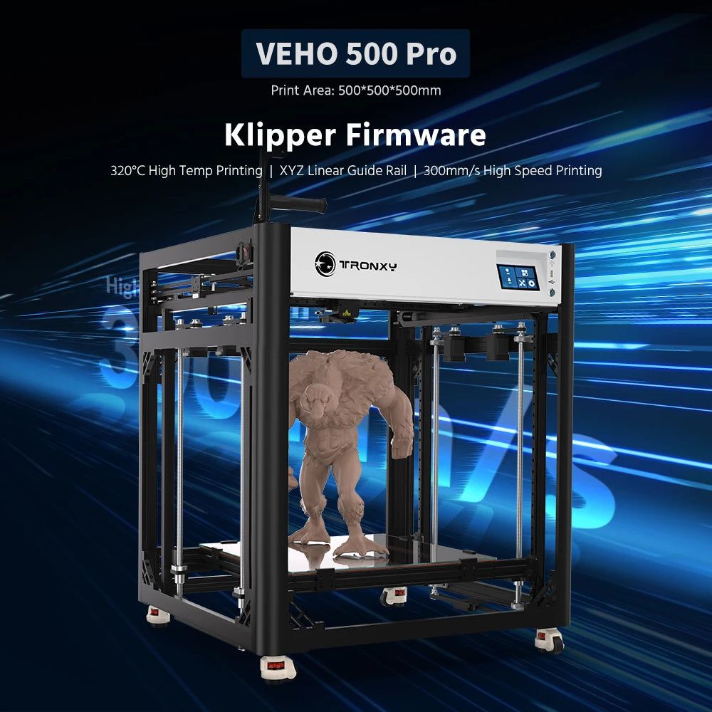 TRONXY VEHO 500 Pro 3D Printer 300mm/s High-Speed Printing Large Print Size 500*500*500mm Auto leveling Klipper  Firmwar