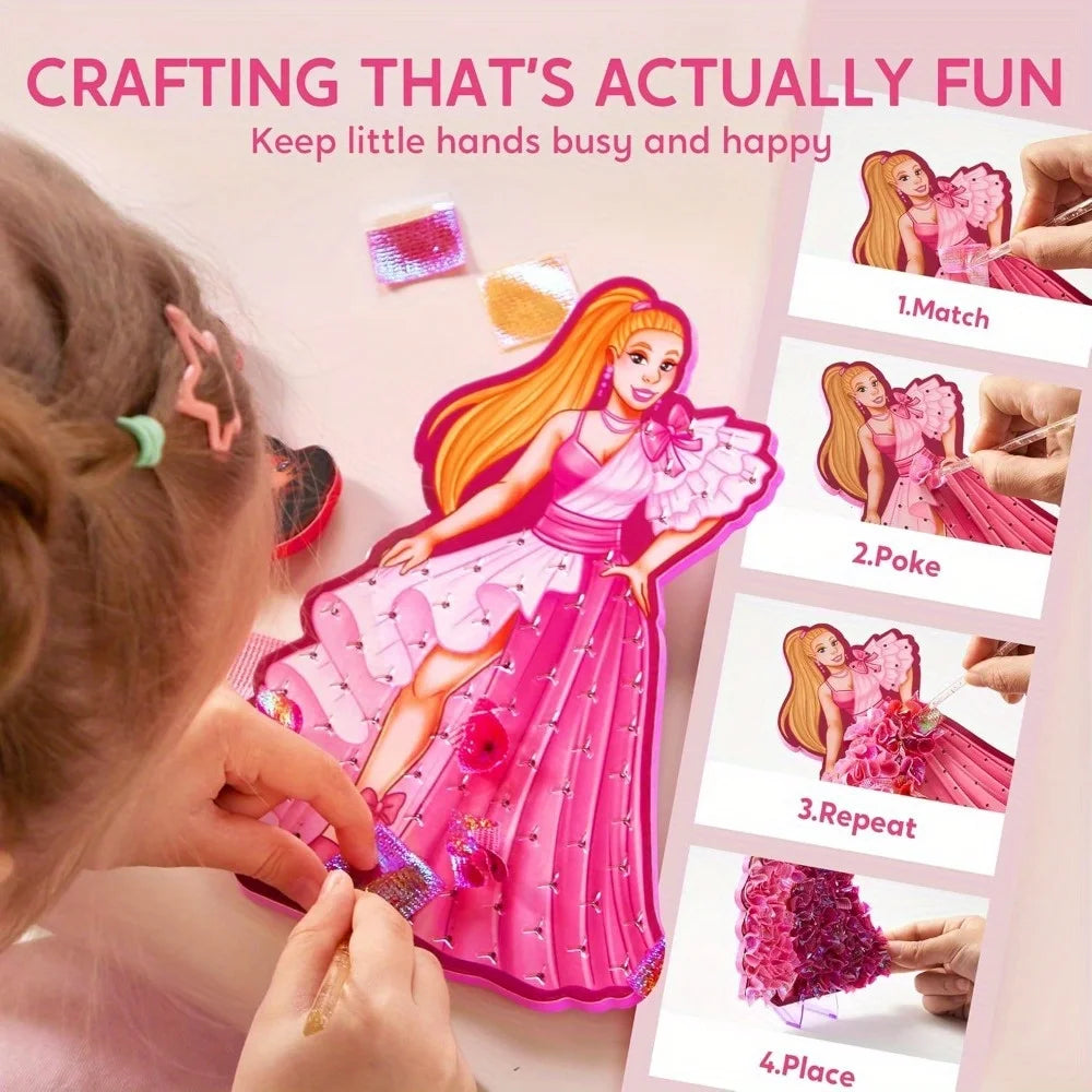 Joyfy Kids Poke-in Art Magical Princesses DIY Wood Craft Kits Creative Activity  for Girls Boys Ages 4-9 Birthday Gifts