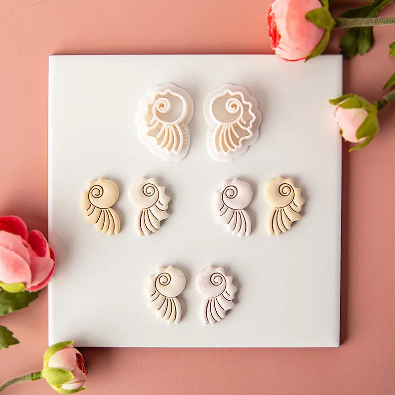 Ocean Sea Polymer Clay Cutters Summer Beach Earring Embosser Cutter Shell Conch Fish Tail Shape Earring Mold for Pendant Jewelry