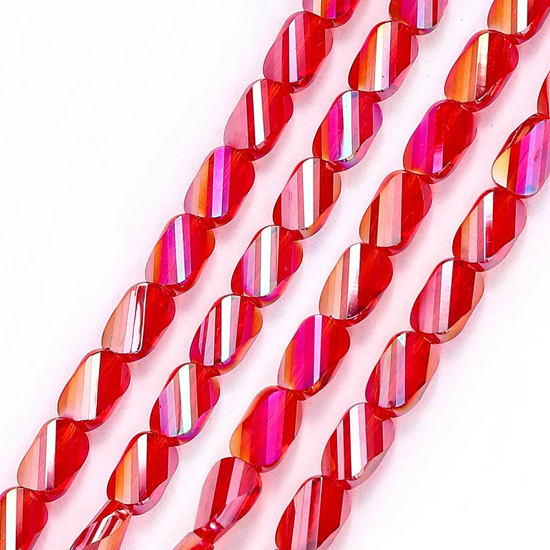 Faceted Glass Twisted Beads AB Color  Jewelry Bracelet Necklace Earring Making 2 Sizes