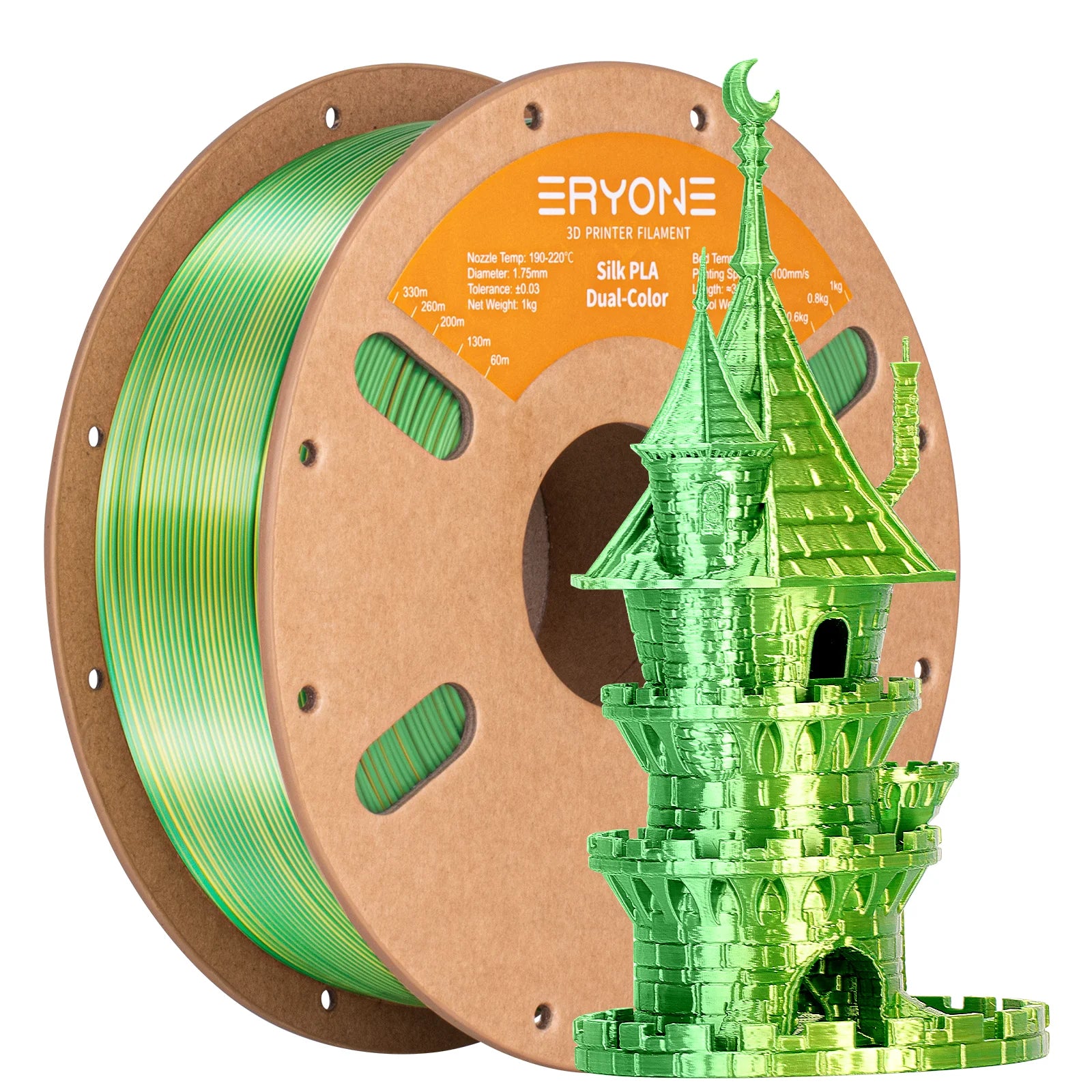 ERYONE 1KG Silk Dual Color PLA Series 3D Printer Filament 1.75mm,Coextrusion Silky Shiny Finish