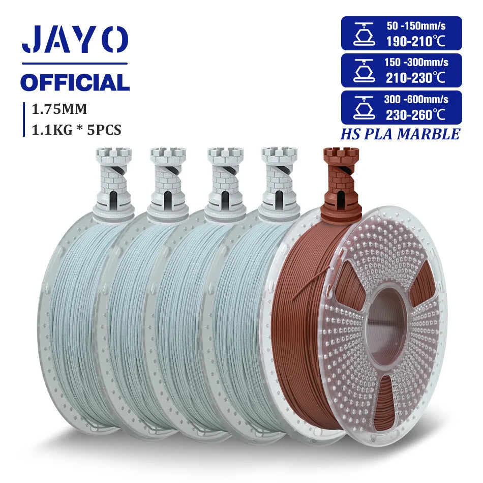 JAYO High Speed Marble  5 Rolls PLA 3D Printer Filament For FDM Marble-Like Texture