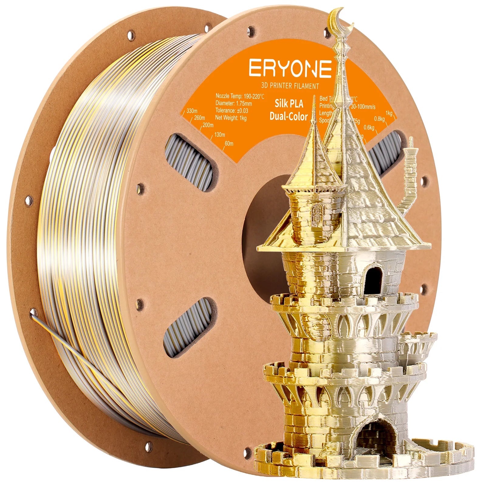 ERYONE 1KG Silk Dual Color PLA Series 3D Printer Filament 1.75mm,Coextrusion Silky Shiny Finish