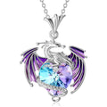 Multi-Color Alloy Crystal  Flying Silver Dragon Heart Rhinestone Design Necklace