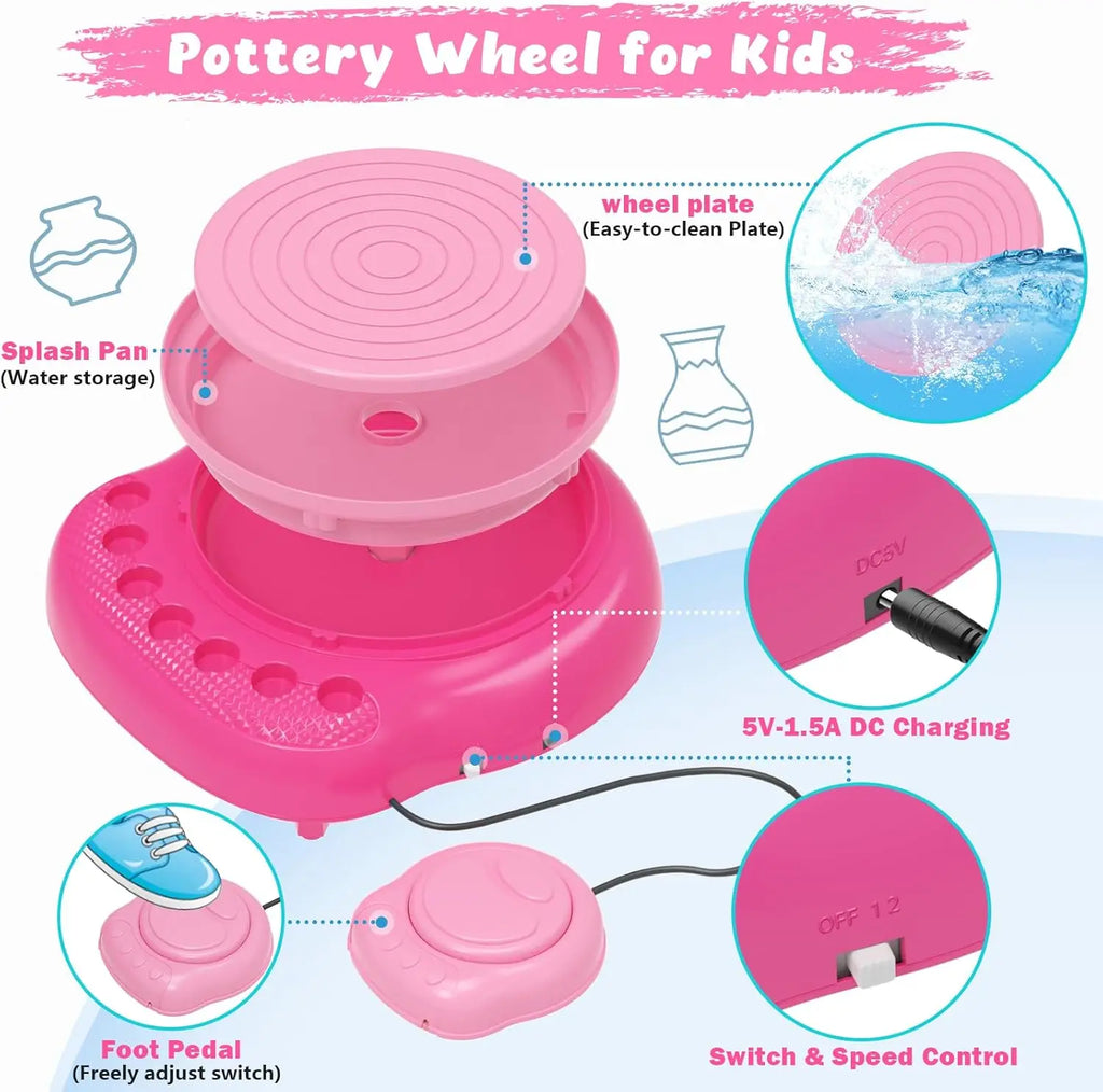 Hotfree Pottery Wheel for Kids with Clay Kit -  Kids Ages 6-12, Complete Pottery Kit with Air Dry Clay and Painting Tools,