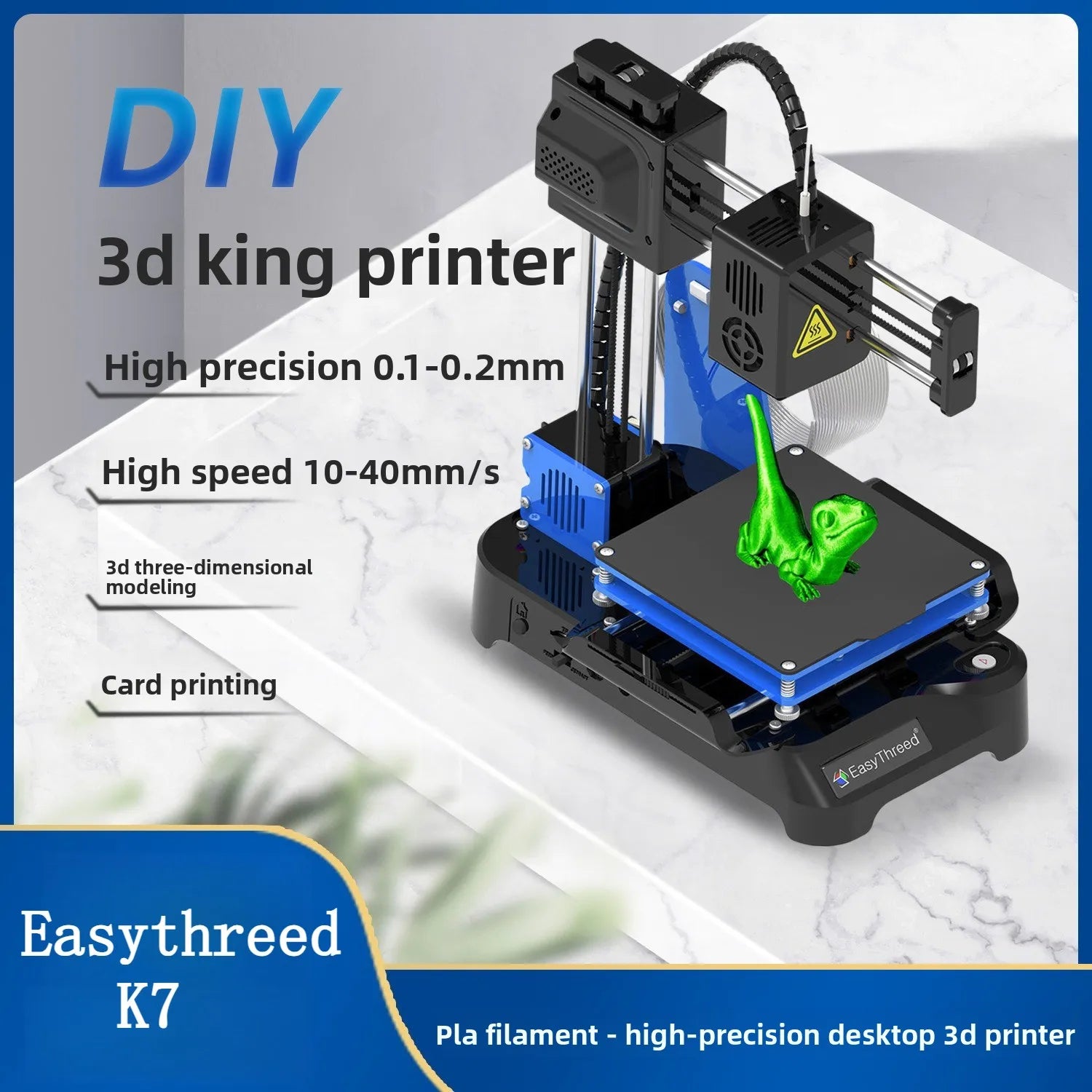 Easy Thread K7 Portable Mini Desktop 3D Printer Model Making Entry Level Printer for Beginners & Kids