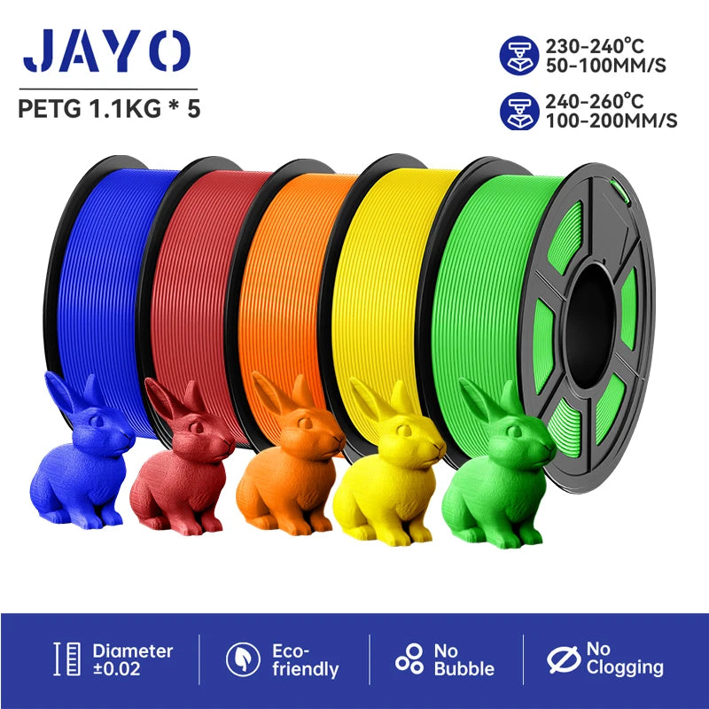 JAYO 5Rolls PLA/PLA Plus/Petg/ABS/TPU/PLA Metal/PLAYG/HS-PLA 3D Printer Filament 1.75mm FDM