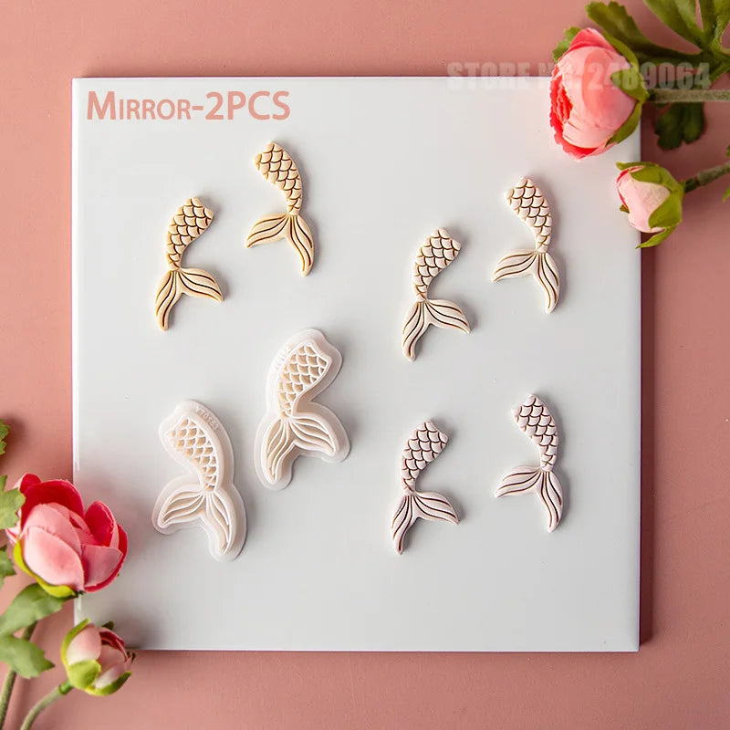 Ocean Sea Polymer Clay Cutters Summer Beach Earring Embosser Cutter Shell Conch Fish Tail Shape Earring Mold for Pendant Jewelry