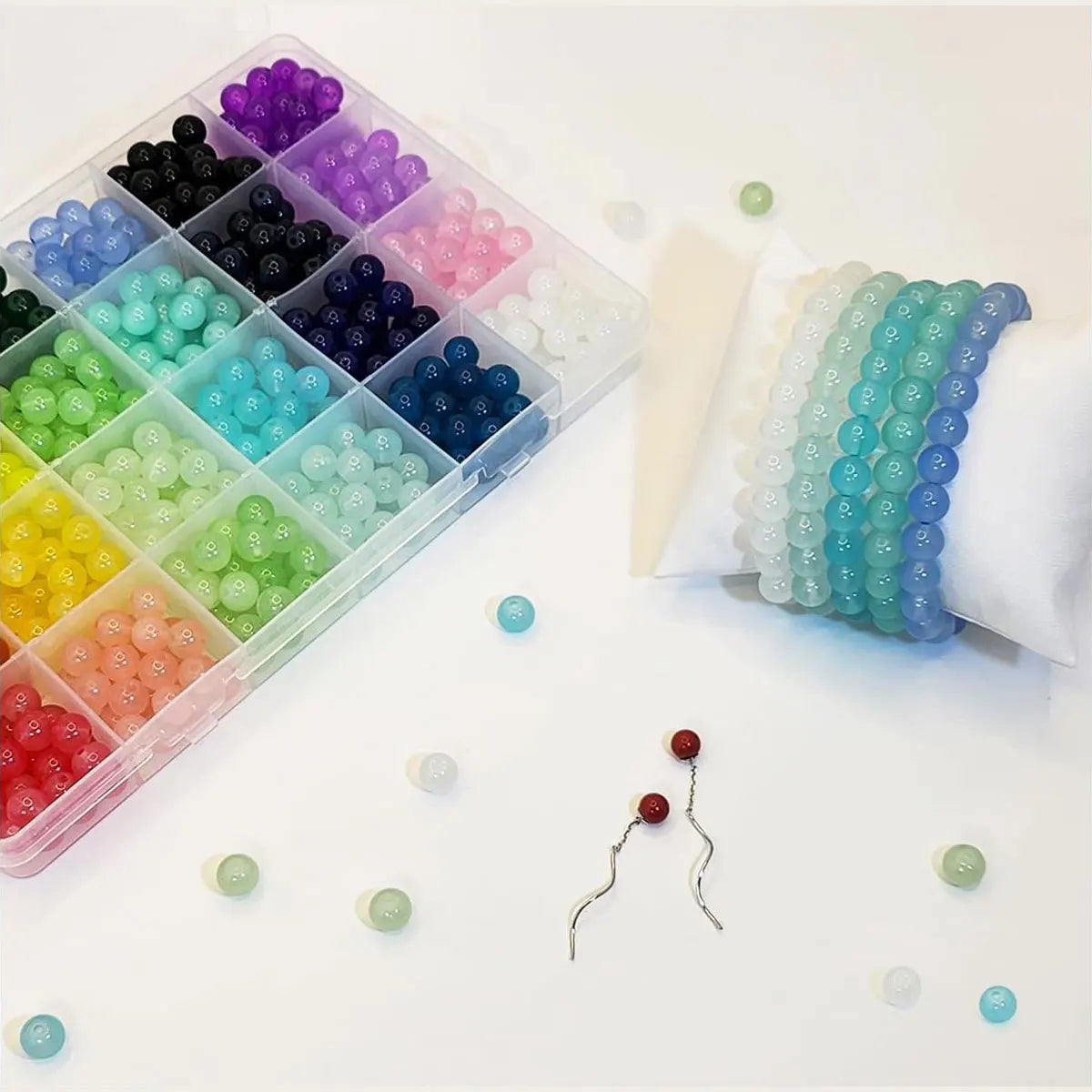 48 Compartments Glass Beads for Jewelry Making, 24 Colors 8mm Beads 1200PCS