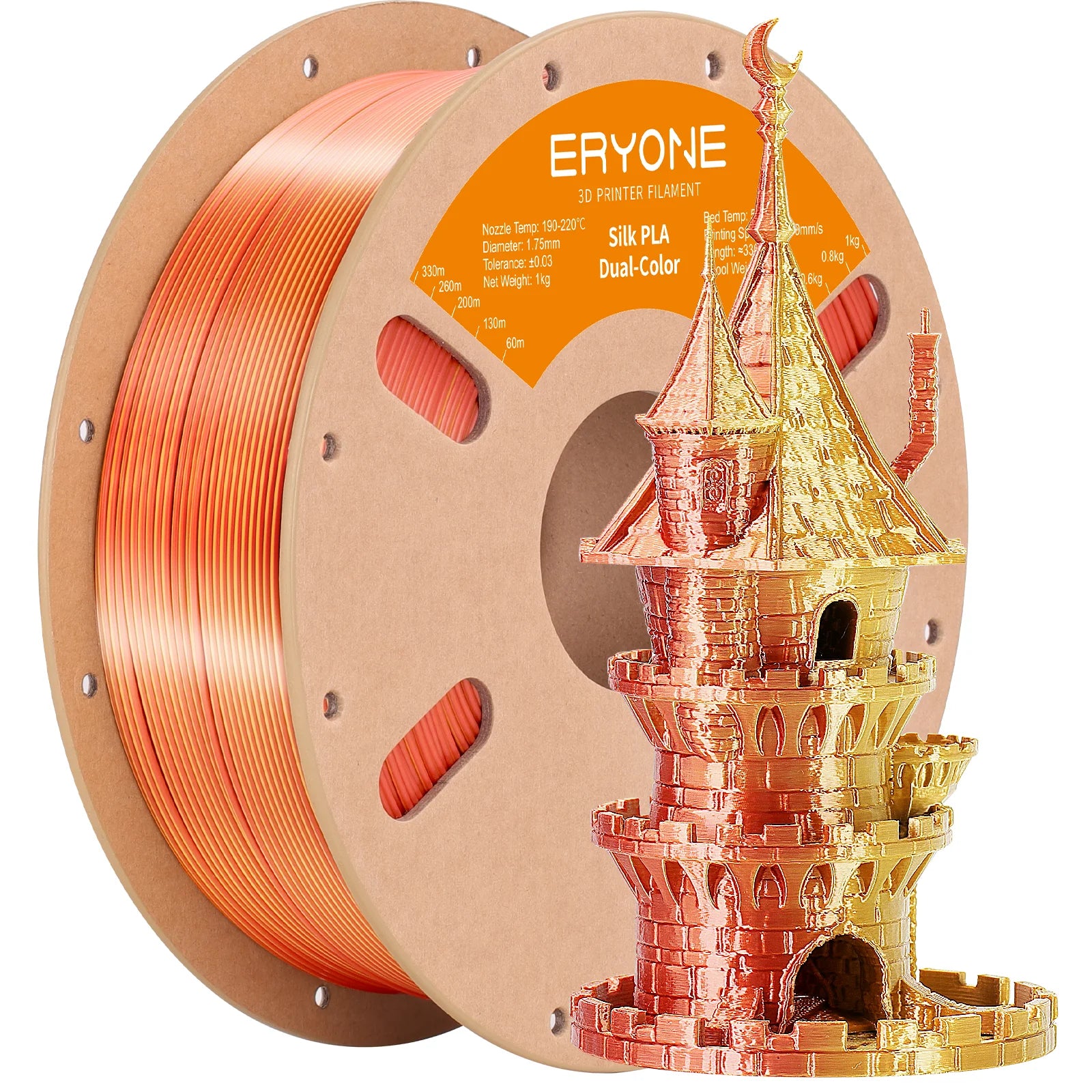 ERYONE 1KG Silk Dual Color PLA Series 3D Printer Filament 1.75mm,Coextrusion Silky Shiny Finish