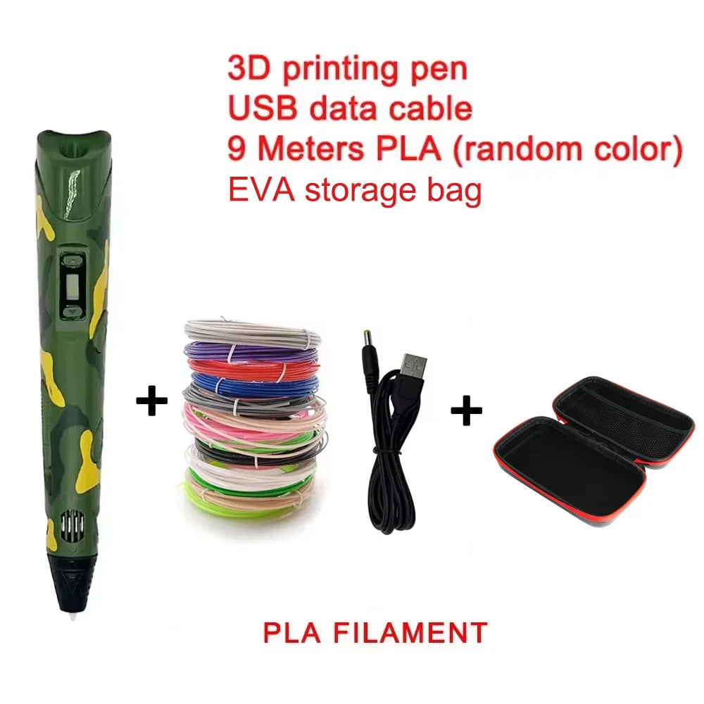 Electronic 3D Printing Pen with 9M PLA Consumables High-Temperature 3D Graffiti Tool Intelligent Toy