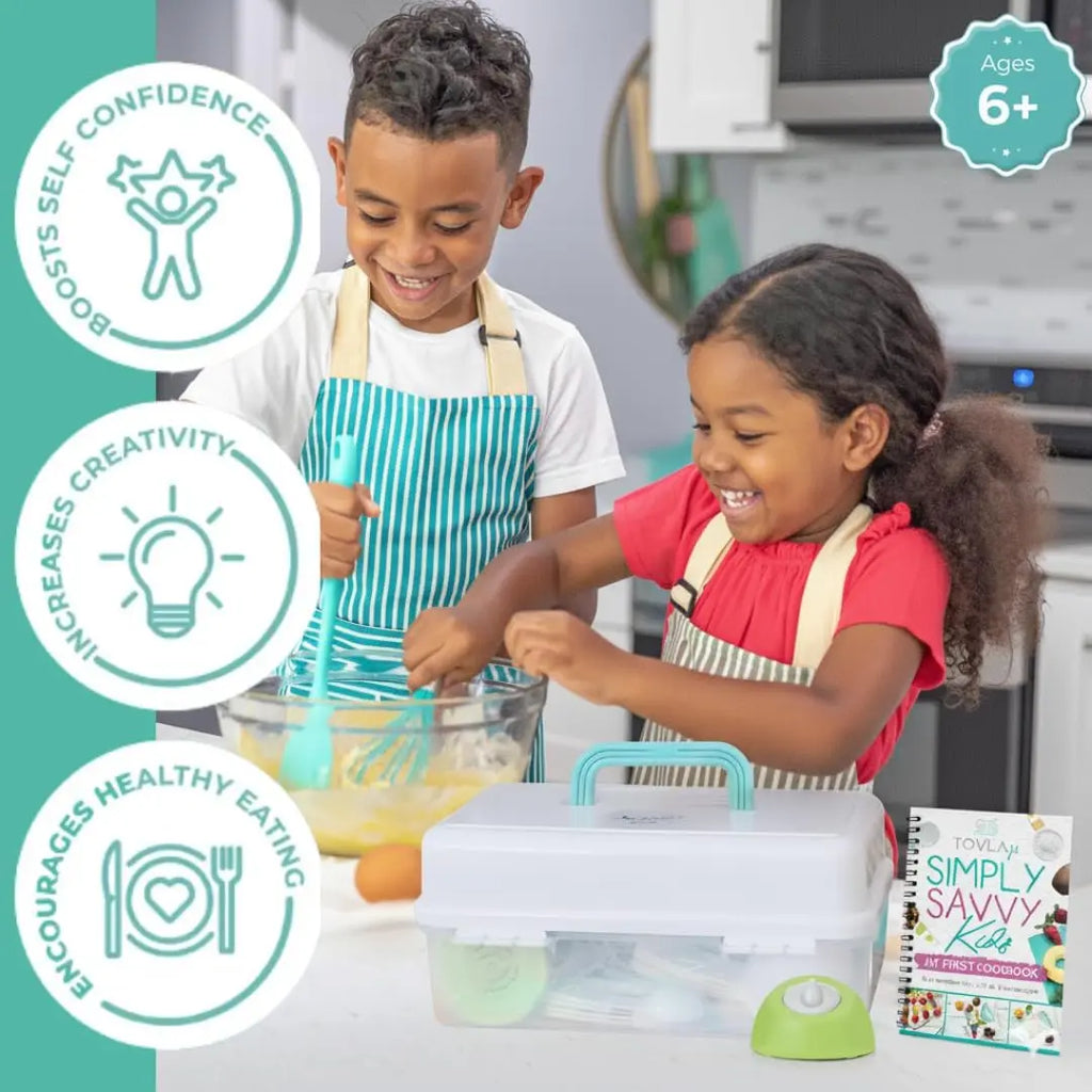 Kids Cooking & Baking Set with Safe Tools, Apron, Cookbook & Storage