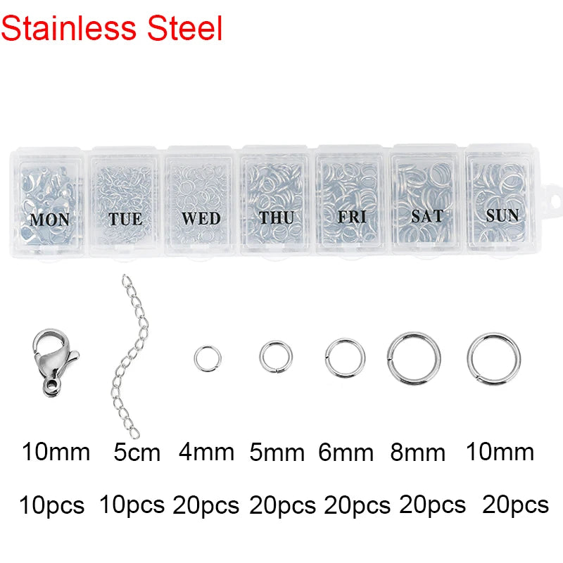 Stainless Steel Lobster Clasps Open Jump Rings Crimp Beads Caps For  Bracelet Necklace  Jewelry Findings Set
