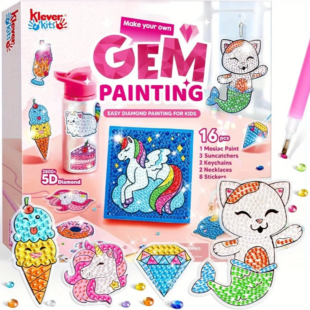 JOYFY 16  Gem Painting Kids Diamond Gem Painting Kit with 5D Gem for Girls Ages 6-Boys &Girls 12 Gem Craft