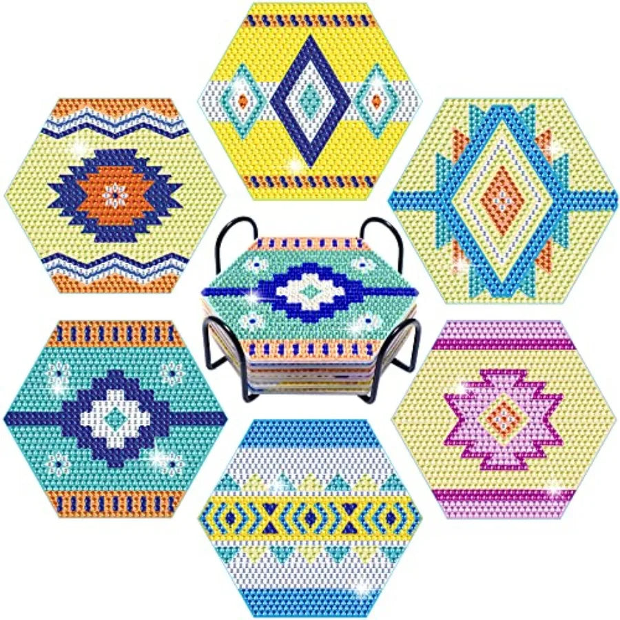 Diamond Painting Coaster Kit, 6 Pieces  with Holder,
