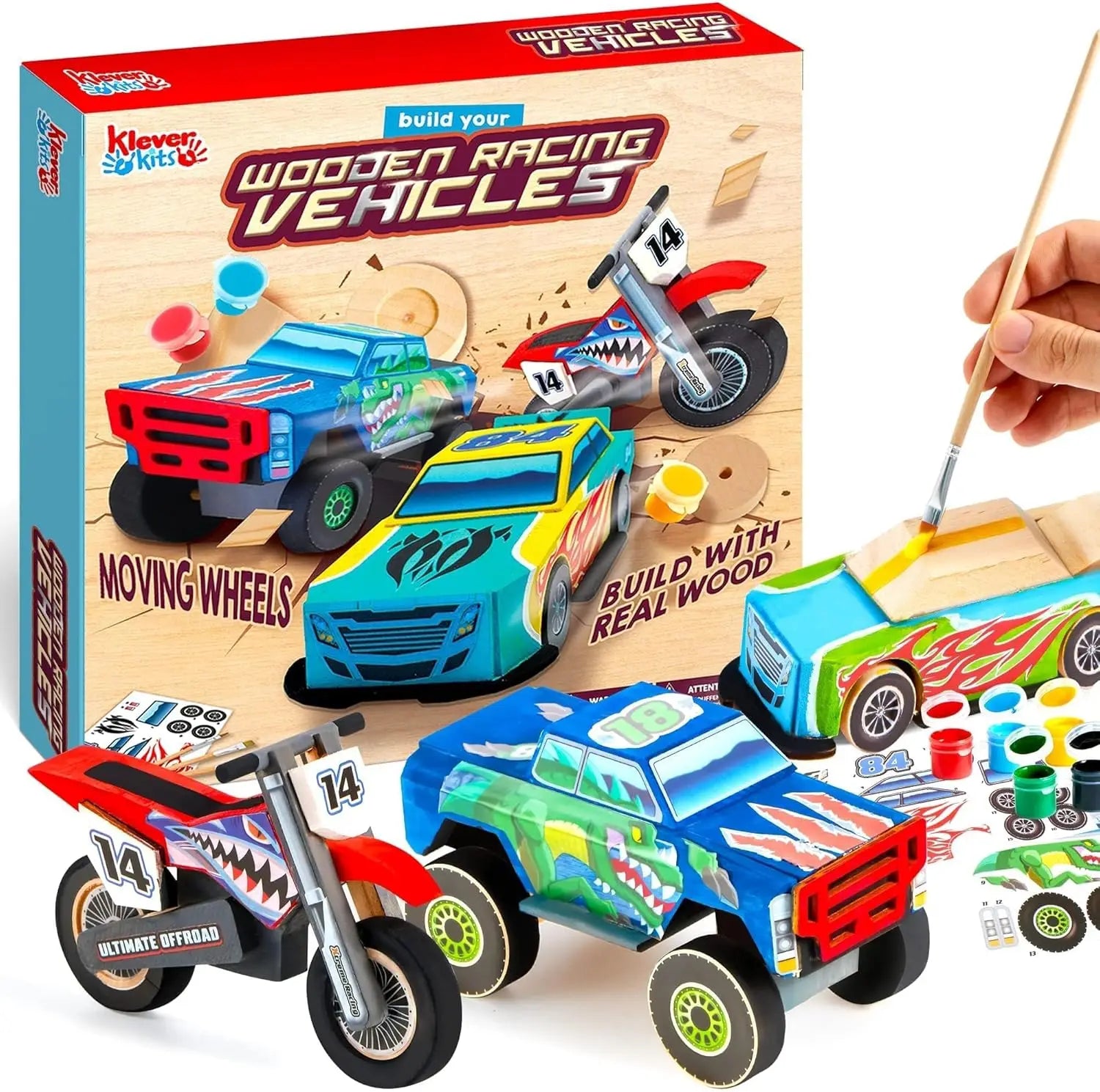 JOYFY Kids Craft Race Kit Build Paint Your Own Wooden Race Car