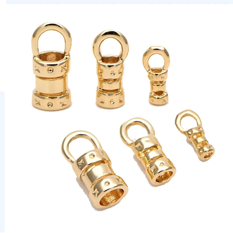 Brass 18K Gold Plated Crimp End Caps with Loop Tube Barrel  For Leather Cords And Chains For Jewelry Making 20 Pieces