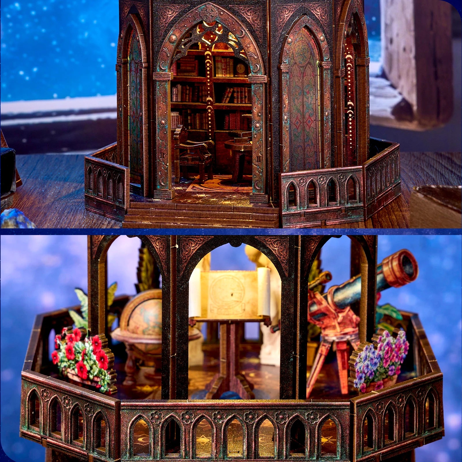 DIY 3D Wooden Puzzle Book Nook Kit Observatory Bookshelf Insert