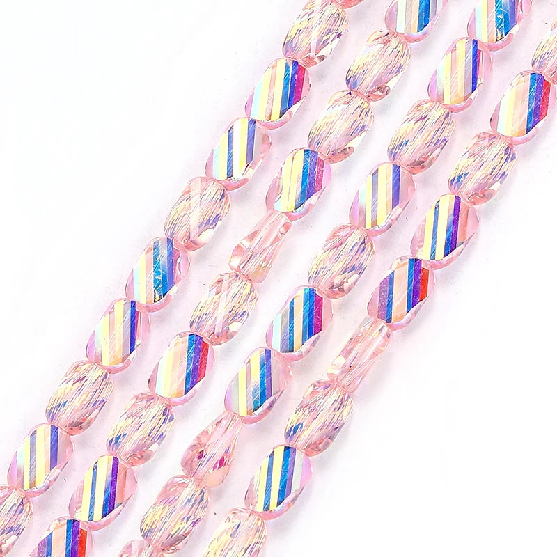 Faceted Glass Twisted Beads AB Color  Jewelry Bracelet Necklace Earring Making 2 Sizes