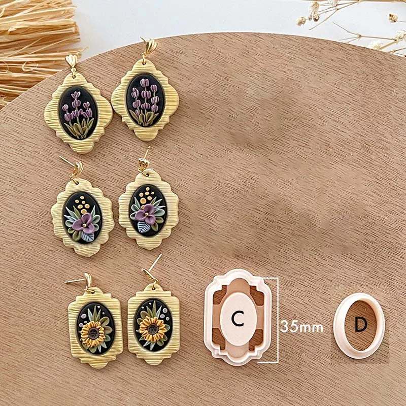 Polymer Cutters Geometry Embossed Frame For Earrings Or Pendants