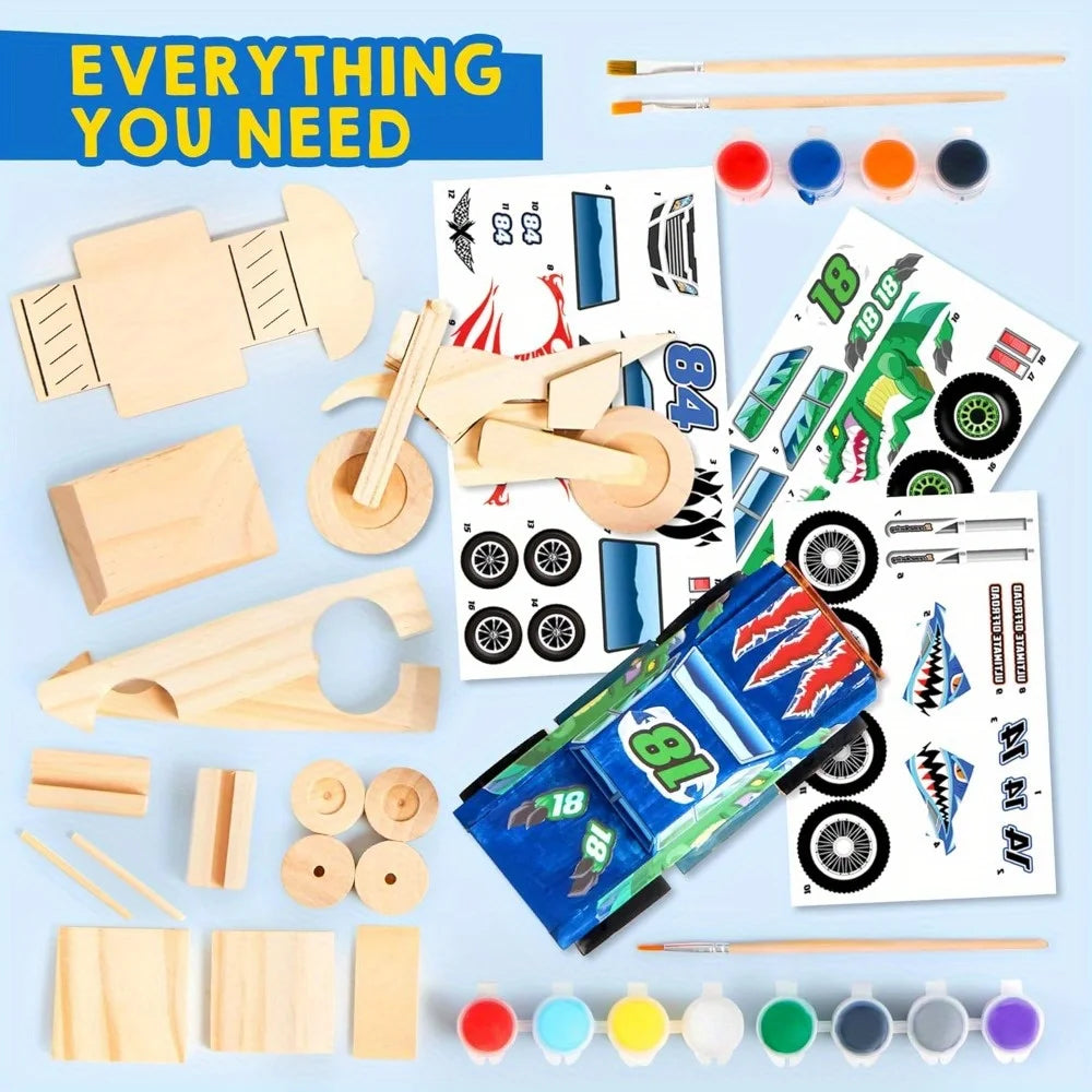 JOYFY Kids Craft Race Kit Build Paint Your Own Wooden Race Car