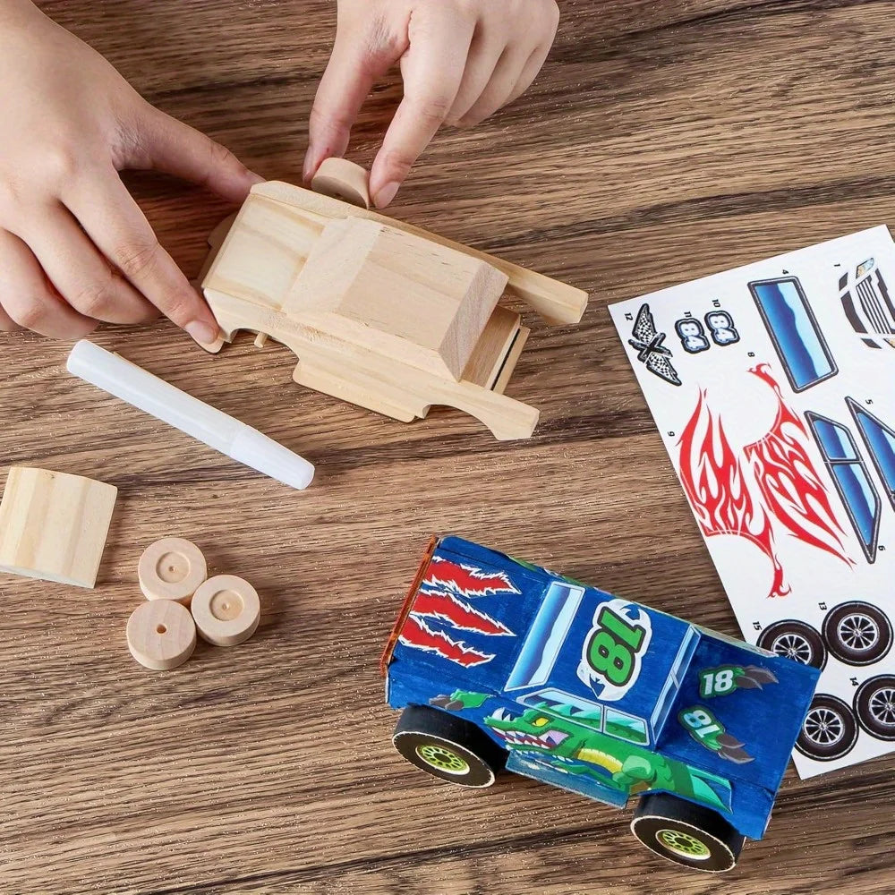 JOYFY Kids Craft Race Kit Build Paint Your Own Wooden Race Car