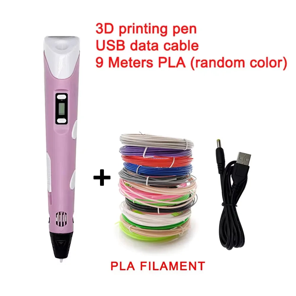 Electronic 3D Printing Pen with 9M PLA Consumables High-Temperature 3D Graffiti Tool Intelligent Toy