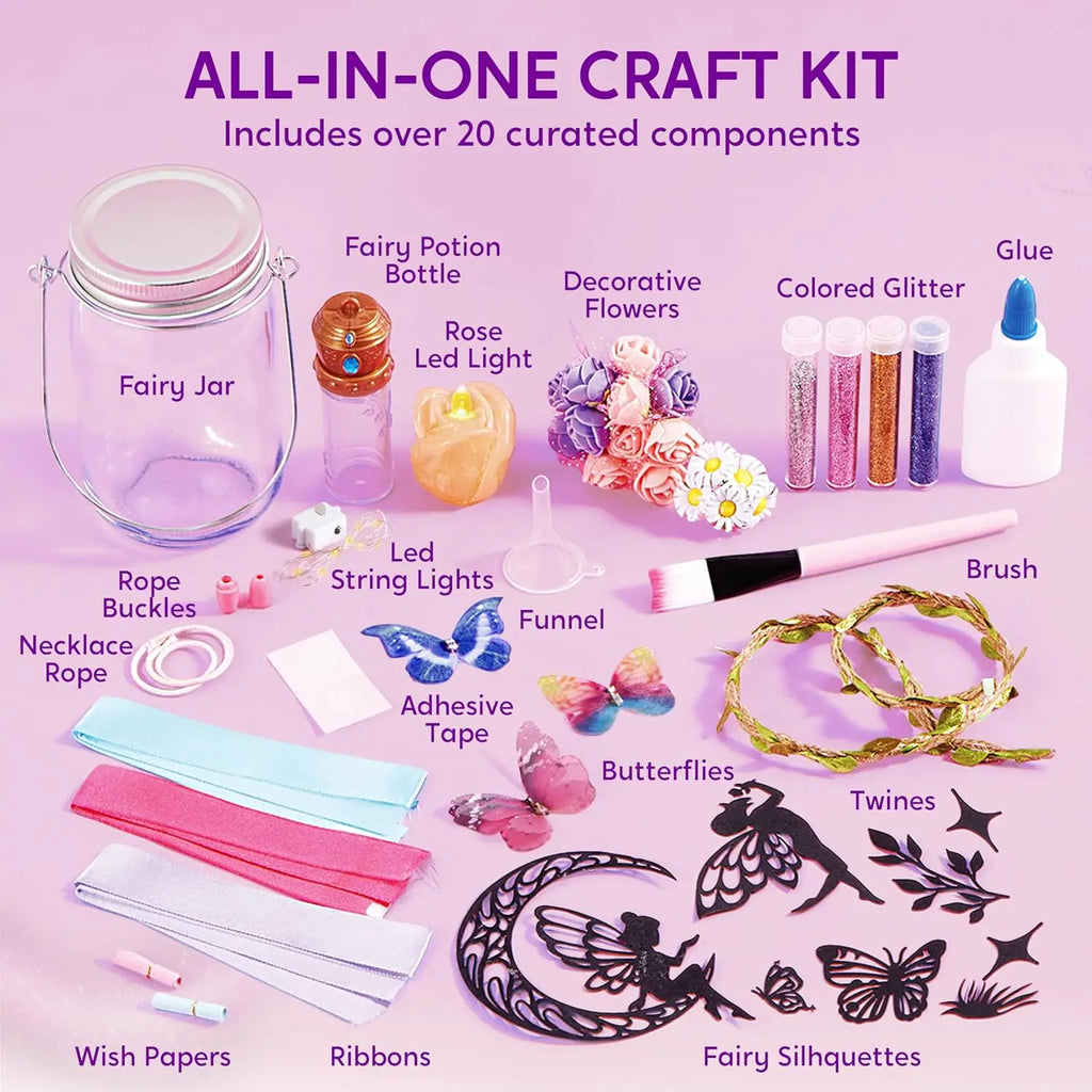 Fairy Lantern Craft Kit with Rose Lights and String Lights for Age 8+ with 7 Color Fairy Potion Necklace
