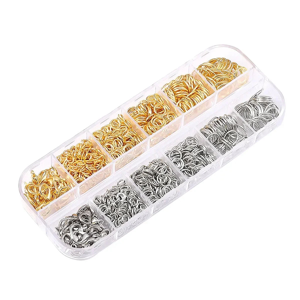 Gold Silver Open Jump Ring and Lobster Clasp Jewelry Accessory Set with 0.1mm 0.2mm 0.3mm 0.4mm 0.5mm 0.6mm 0.7mm 0.8mm 1mm 1.2mm 1.5mm 1.8mm 2.0mm 2.5mm 3.0mm, Pliers About 1200 Pieces