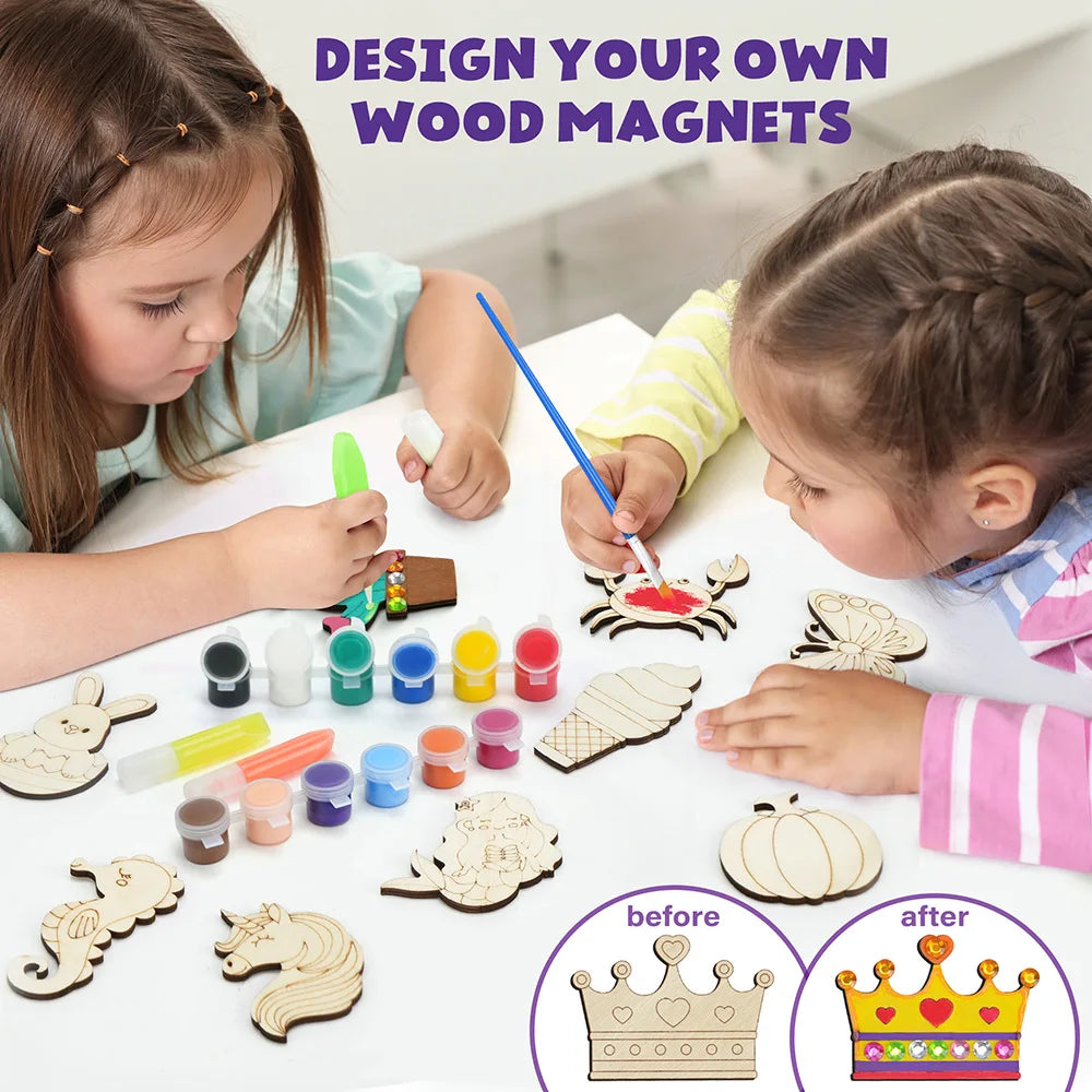 Fun To Paint Magnets Wood Crafts Glow in The Dark, Kit