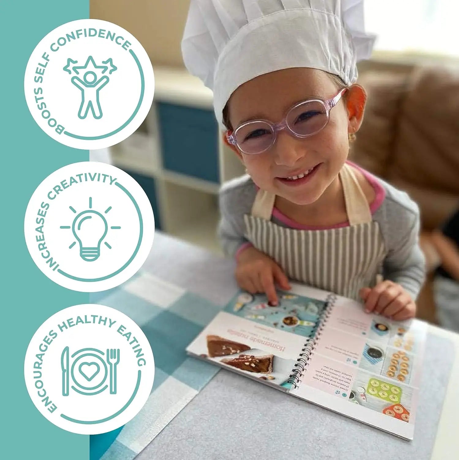 Kids Cooking & Baking Set with Safe Tools, Apron, Cookbook & Storage