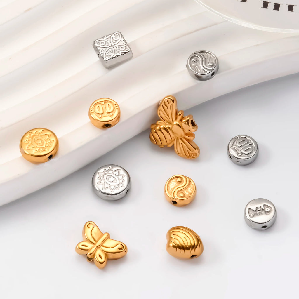 5pcs Stainless Steel Butterfly Bee Loose Spacer Beads Charms For DIY Necklace Bracelet Making Findings Accessories