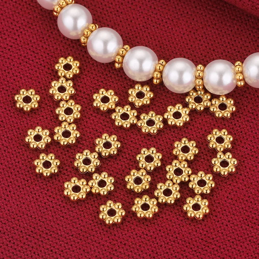 Daisy Spacer Beads Gold Plated Over Stainless Steel For Jewelry Making 50 Pieces