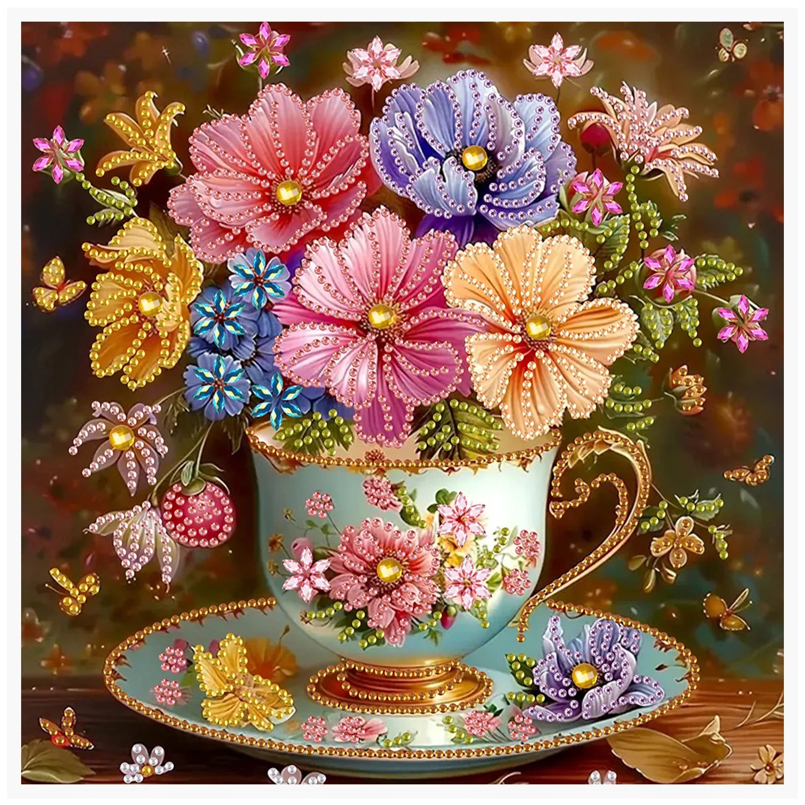 5D DIY Diamond Painting Flower Kit, Flower Decoration in Cups, DIY Alien Drill Bit, Diamond Mosaic Art Gift Crafts, Wall Home De