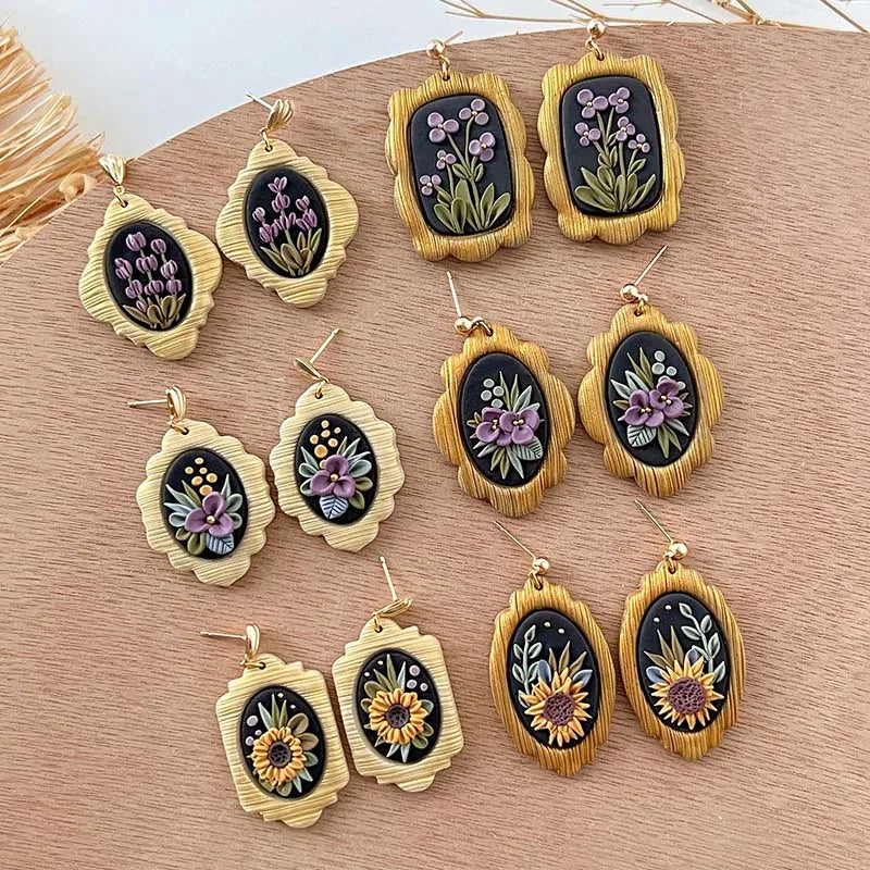 Polymer Cutters Geometry Embossed Frame For Earrings Or Pendants
