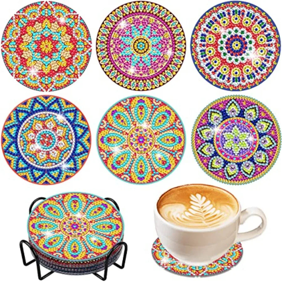 Diamond Painting Coaster Kit, 6 Pieces  with Holder,