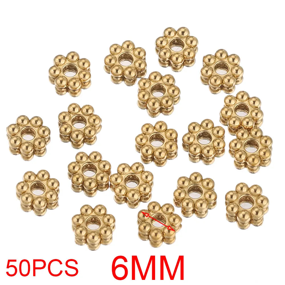 Daisy Spacer Beads Gold Plated Over Stainless Steel For Jewelry Making 50 Pieces