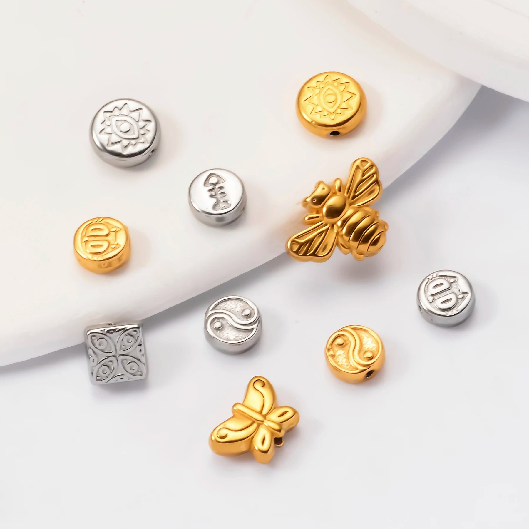 5pcs Stainless Steel Butterfly Bee Loose Spacer Beads Charms For DIY Necklace Bracelet Making Findings Accessories