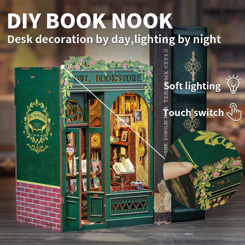 Cutebee 3D Wooden Puzzle Miniature Model Kits Owl Bookstore