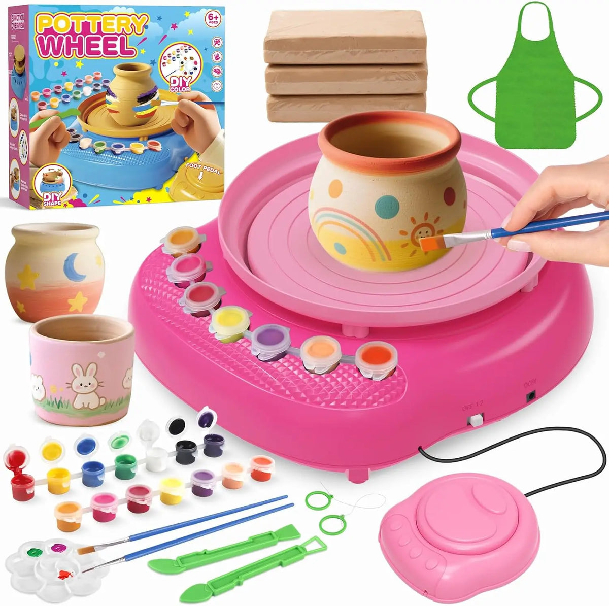 Hotfree Pottery Wheel for Kids with Clay Kit -  Kids Ages 6-12, Complete Pottery Kit with Air Dry Clay and Painting Tools,