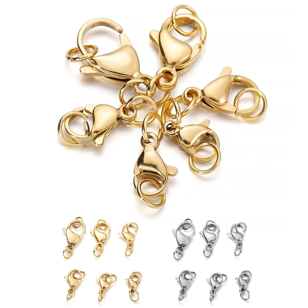 Stainless Steel Lobster Claw Clasps Jump Rings For  Necklaces Bracelets Jewelry Findings Making Supplies 30Pcs