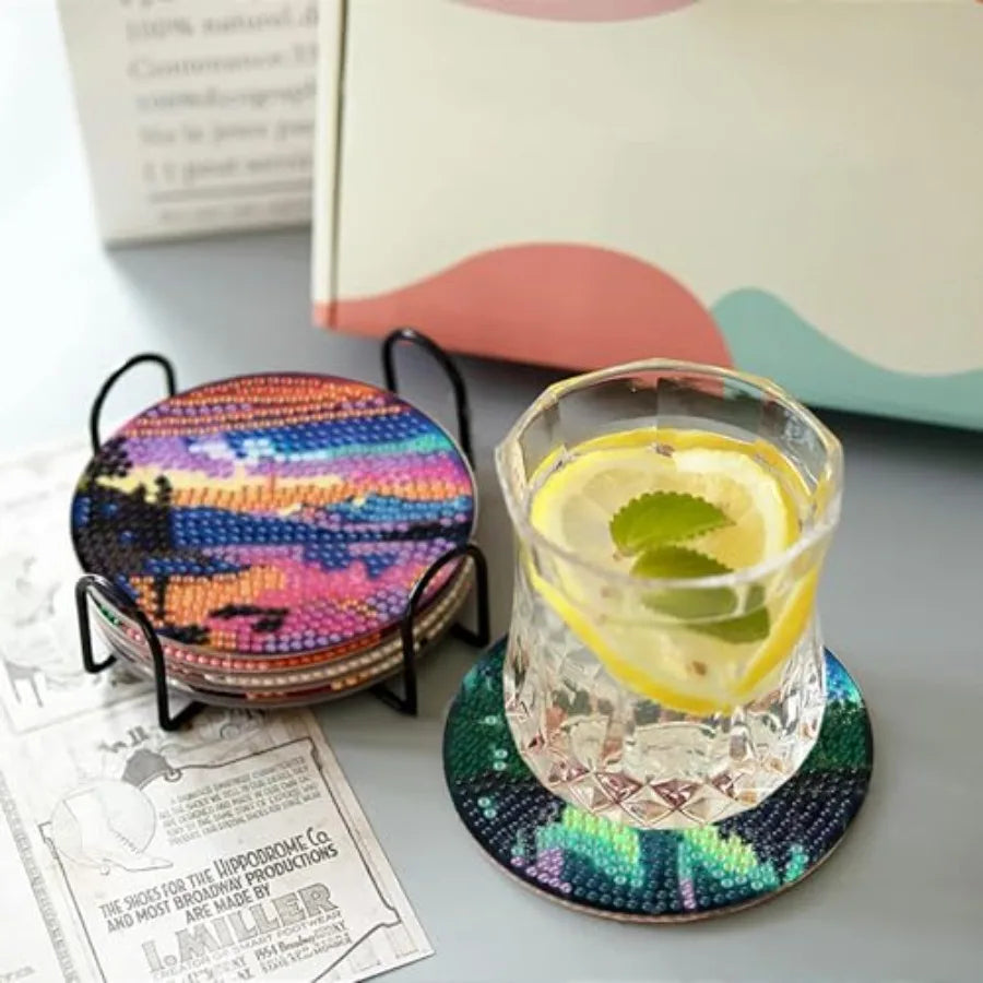 8 Pcs Aurora Diamond Art Coasters Kits with Holder