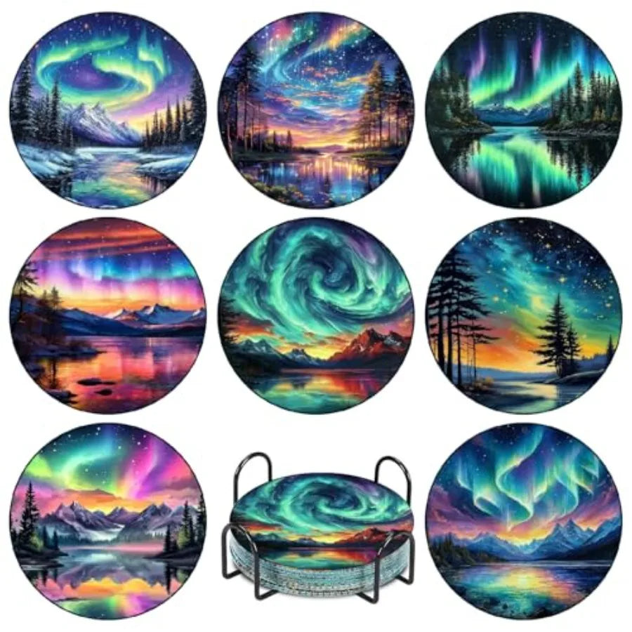8 Pcs Aurora Diamond Art Coasters Kits with Holder