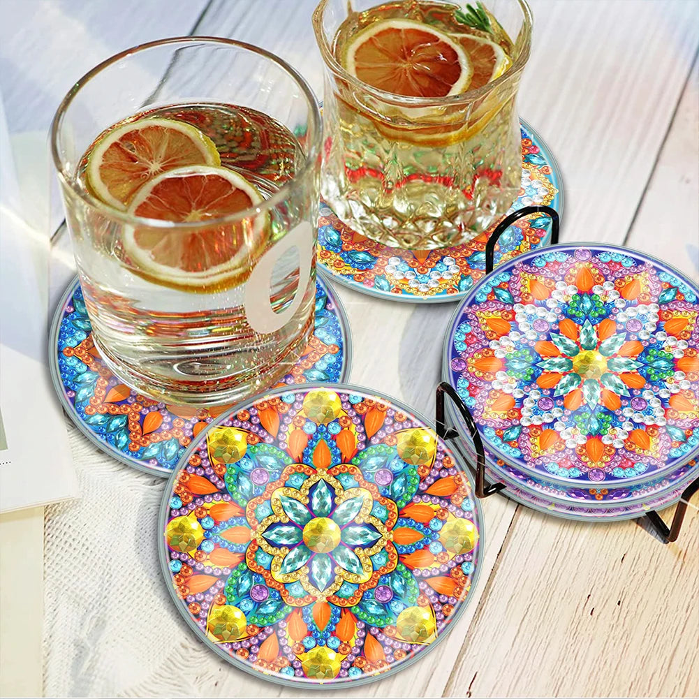 6pcs Diamond Dot Art Coasters  Mandala DIY Coaster Set Modern Waterproof for Adults and Beginners