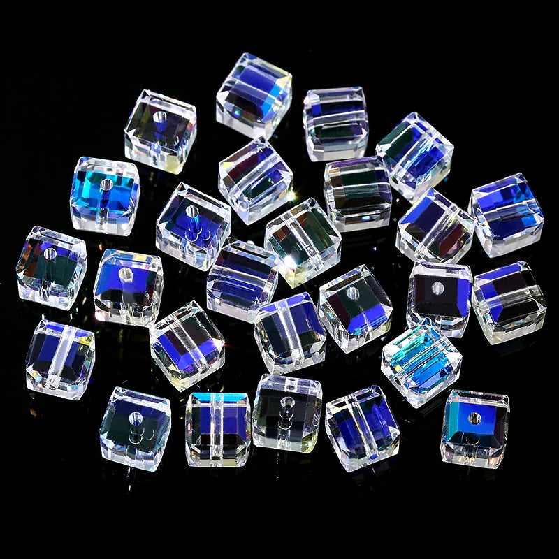 Crystal Beads AB Cube Austria Beads for Jewelry Making Bracelet Earrings Necklace 50/100PCS 4/6/8mm