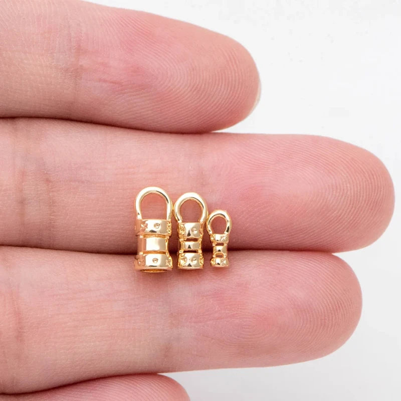 Brass 18K Gold Plated Crimp End Caps with Loop Tube Barrel  For Leather Cords And Chains For Jewelry Making 20 Pieces